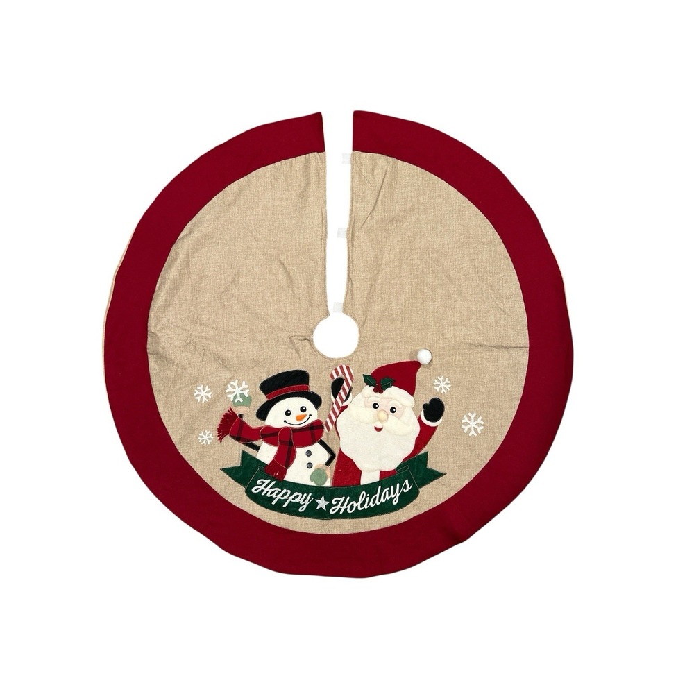 Santa Claus Snowman‎ Christmas Tree Skirt 47" L x 47" W Snowflakes